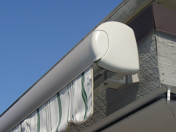 a close up of a retractable awning closed
